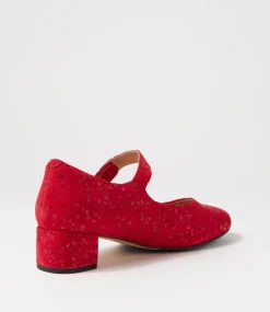 Kitty W Red Sparkle Suede Mary Jane Heels