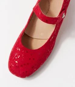 Kitty W Red Sparkle Suede Mary Jane Heels