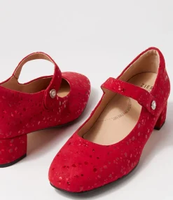 Kitty W Red Sparkle Suede Mary Jane Heels