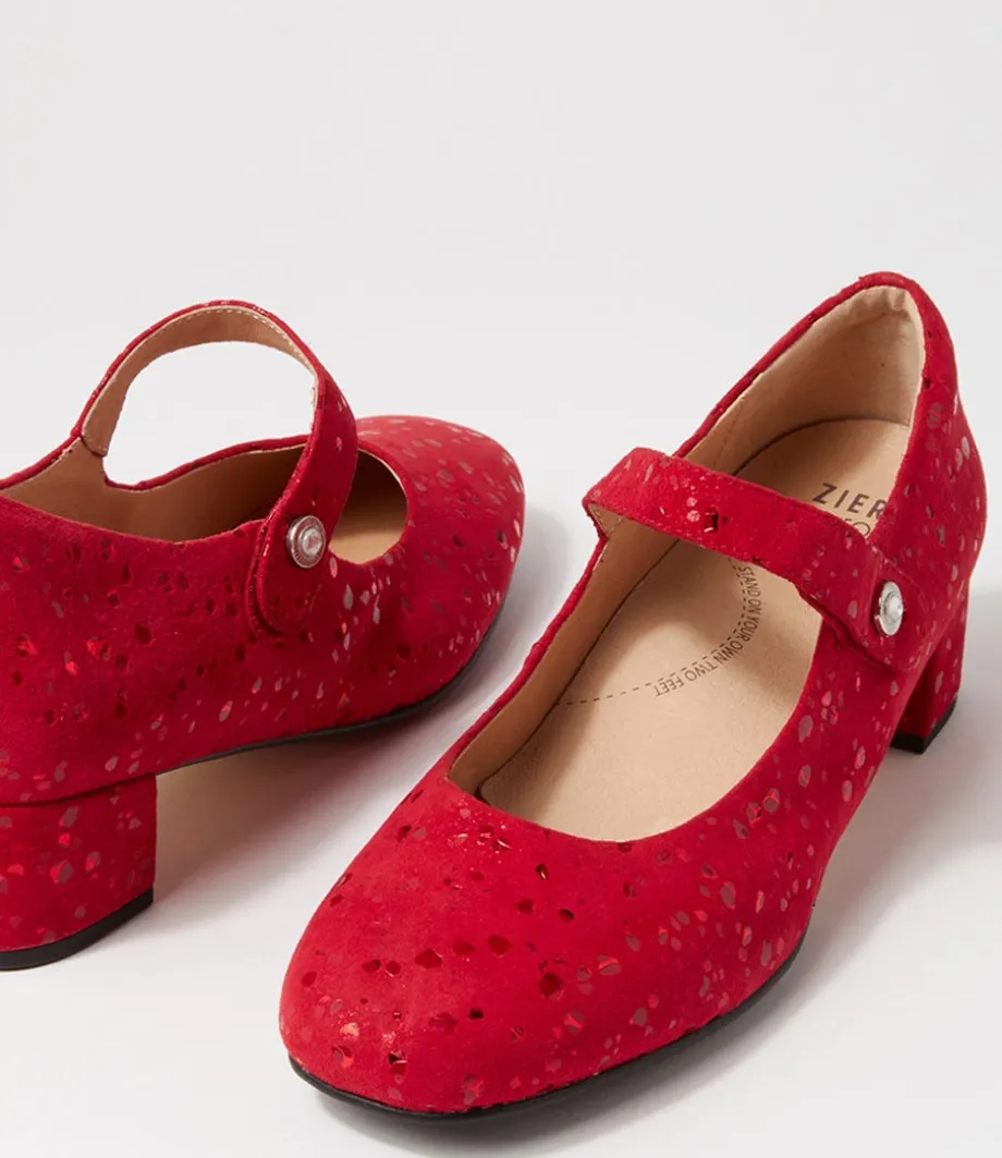 Kitty W Red Sparkle Suede Mary Jane Heels