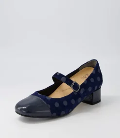 Kowder W Navy Spot Patent Suede Heels