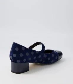 Kowder W Navy Spot Patent Suede Heels