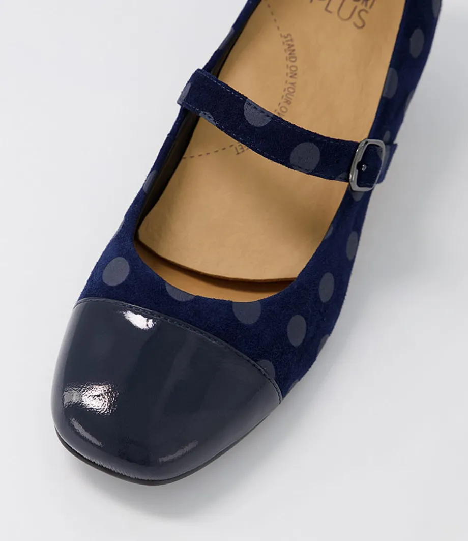 Kowder W Navy Spot Patent Suede Heels