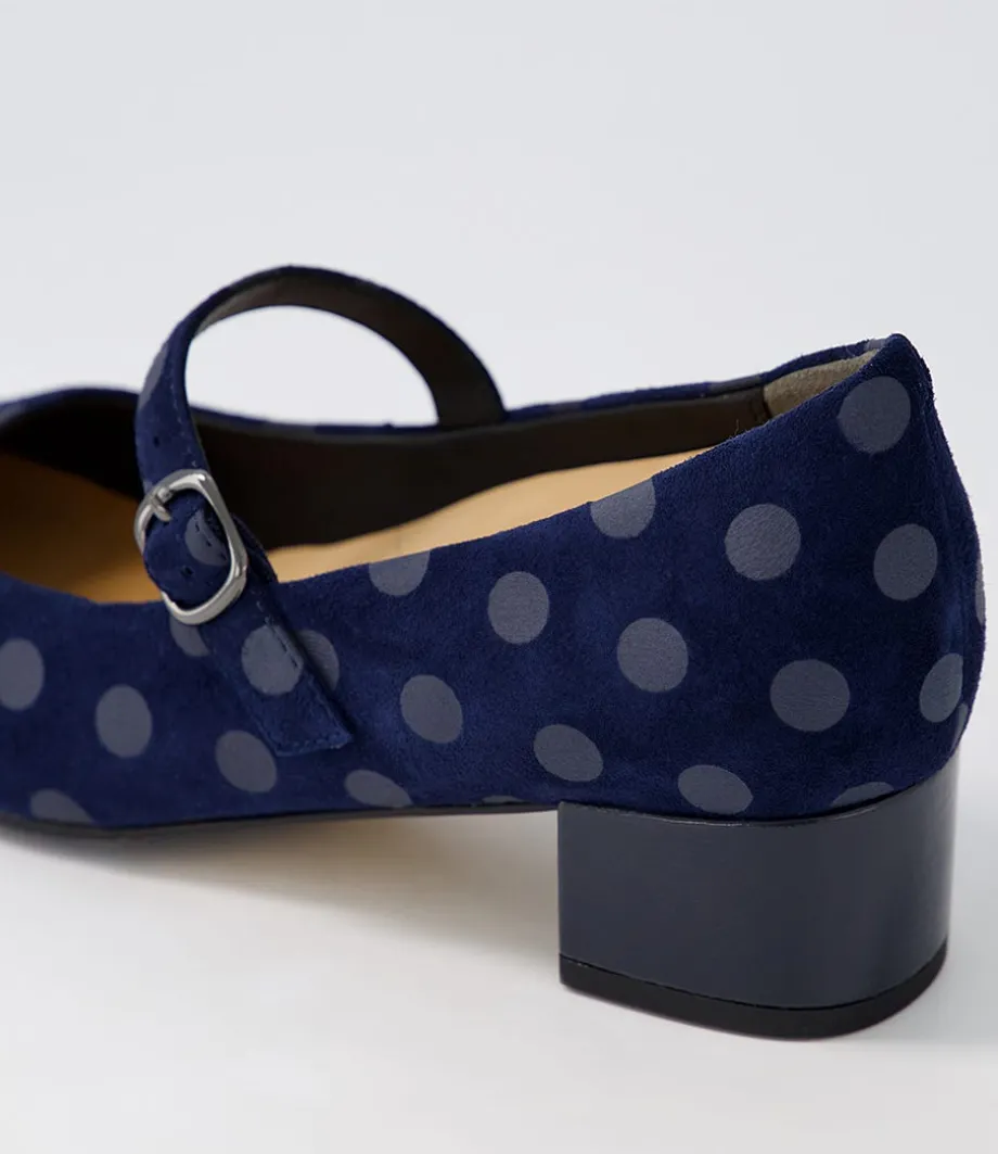 Kowder W Navy Spot Patent Suede Heels