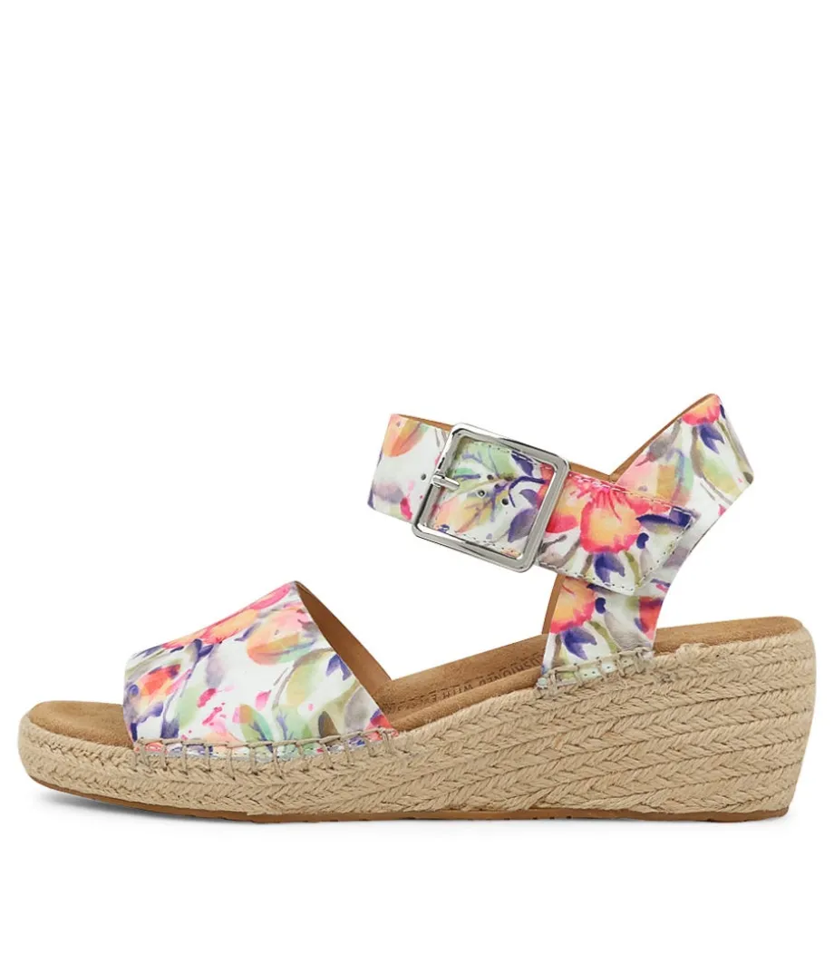 Kraig Xw Orange Floral Leather Sandals