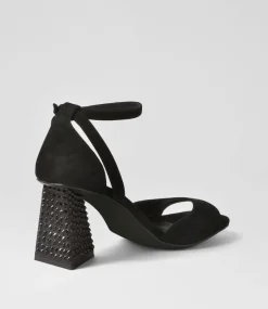 Laixi Black Suede Jewels Sandals