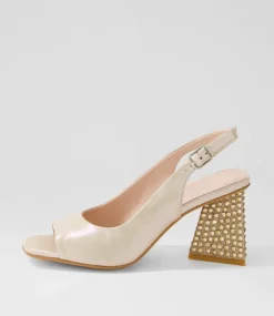 Lantos Nude Shimmer Leather Jewels Sandals