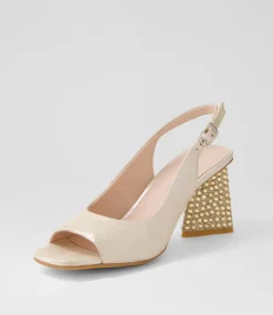 Lantos Nude Shimmer Leather Jewels Sandals
