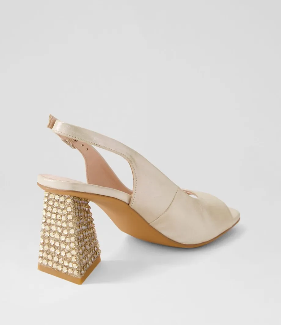 Lantos Nude Shimmer Leather Jewels Sandals