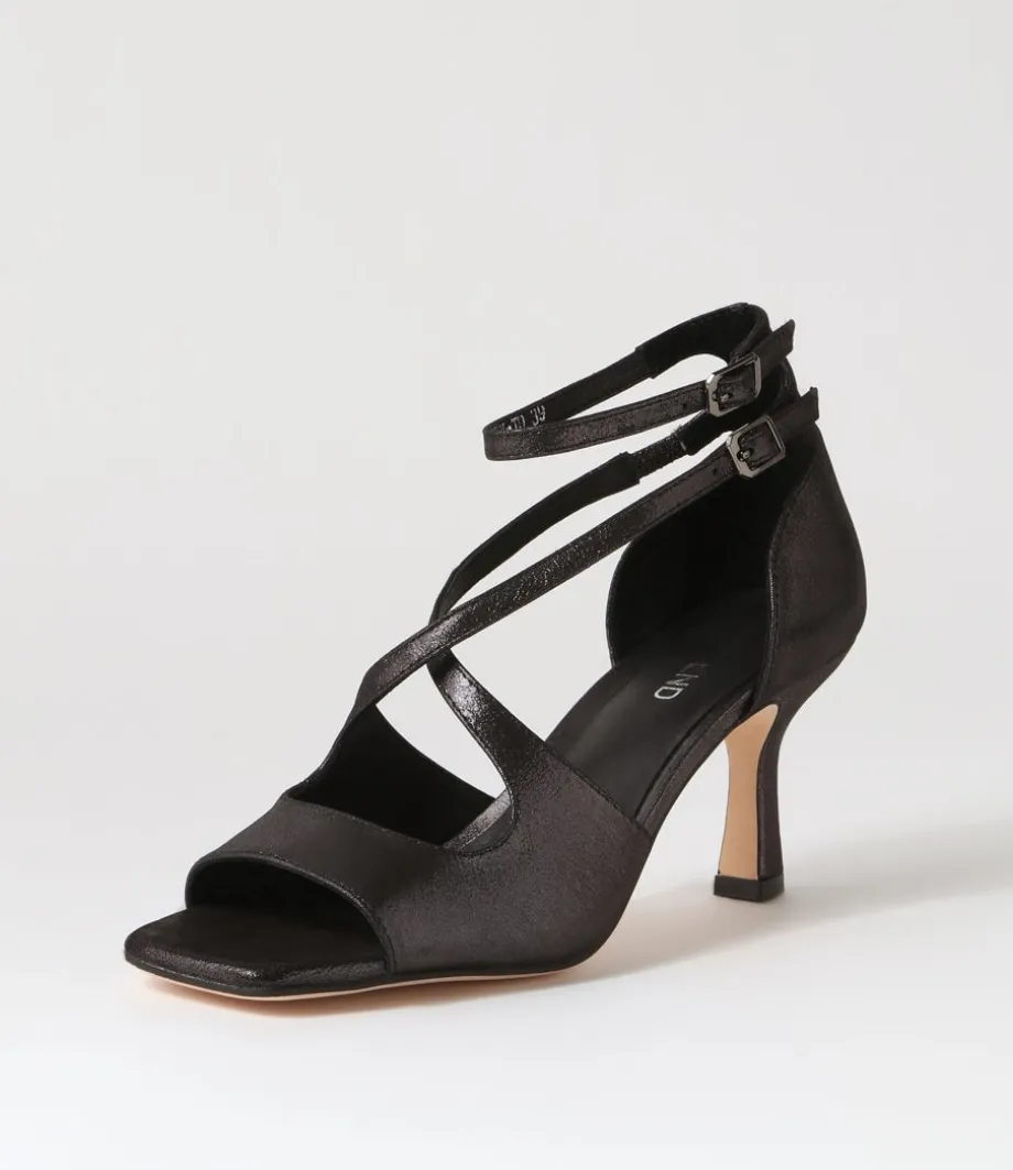 Lanyey Black Shimmer Leather Sandals