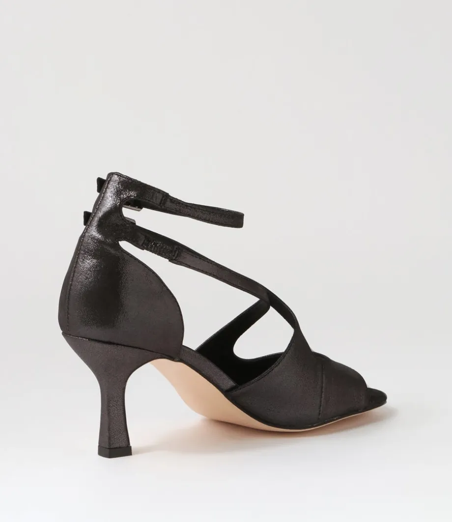 Lanyey Black Shimmer Leather Sandals