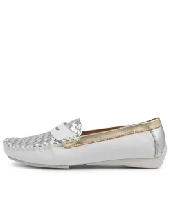 Larikan White Metallic Leather Loafers