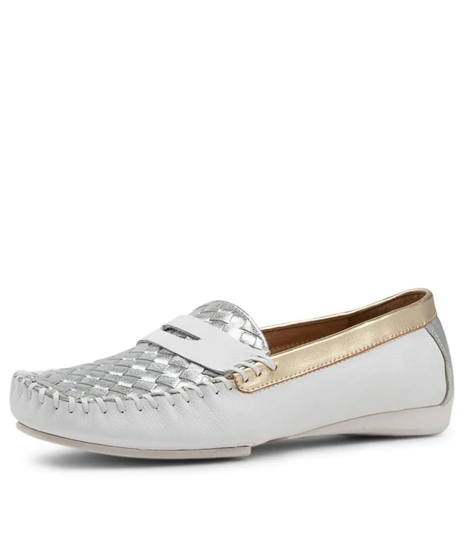 Larikan White Metallic Leather Loafers