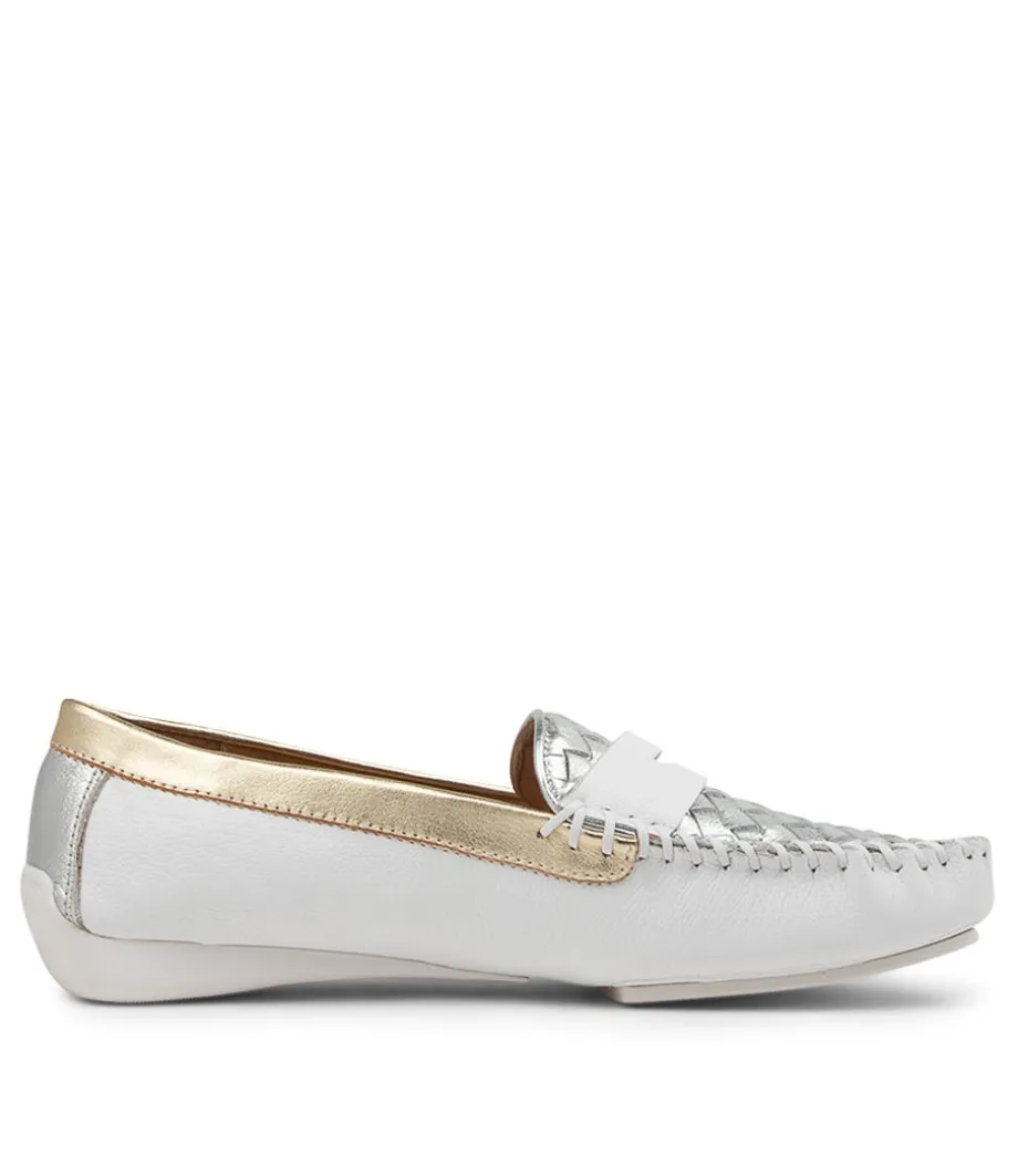Larikan White Metallic Leather Loafers