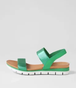 Leeka Emerald Shine Elastic Leather Sandals