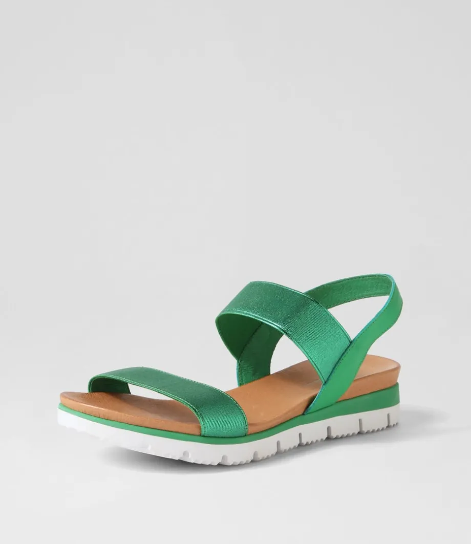 Leeka Emerald Shine Elastic Leather Sandals