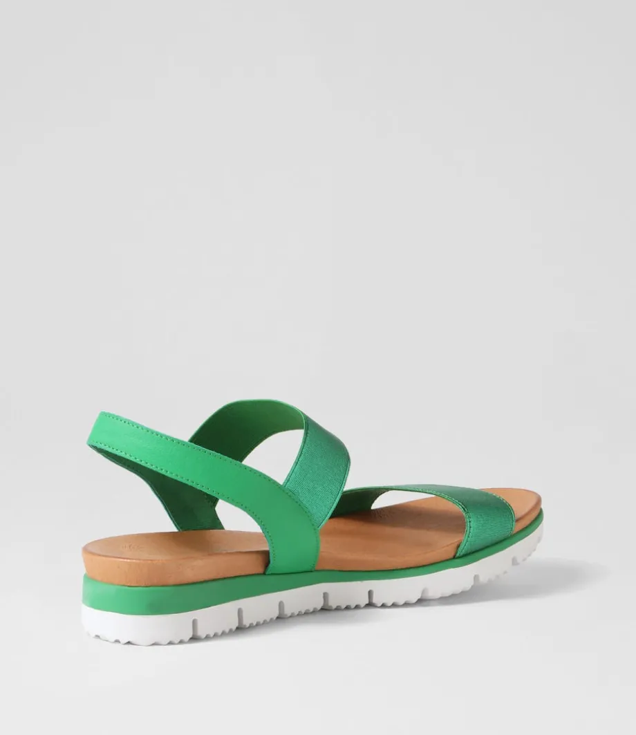 Leeka Emerald Shine Elastic Leather Sandals