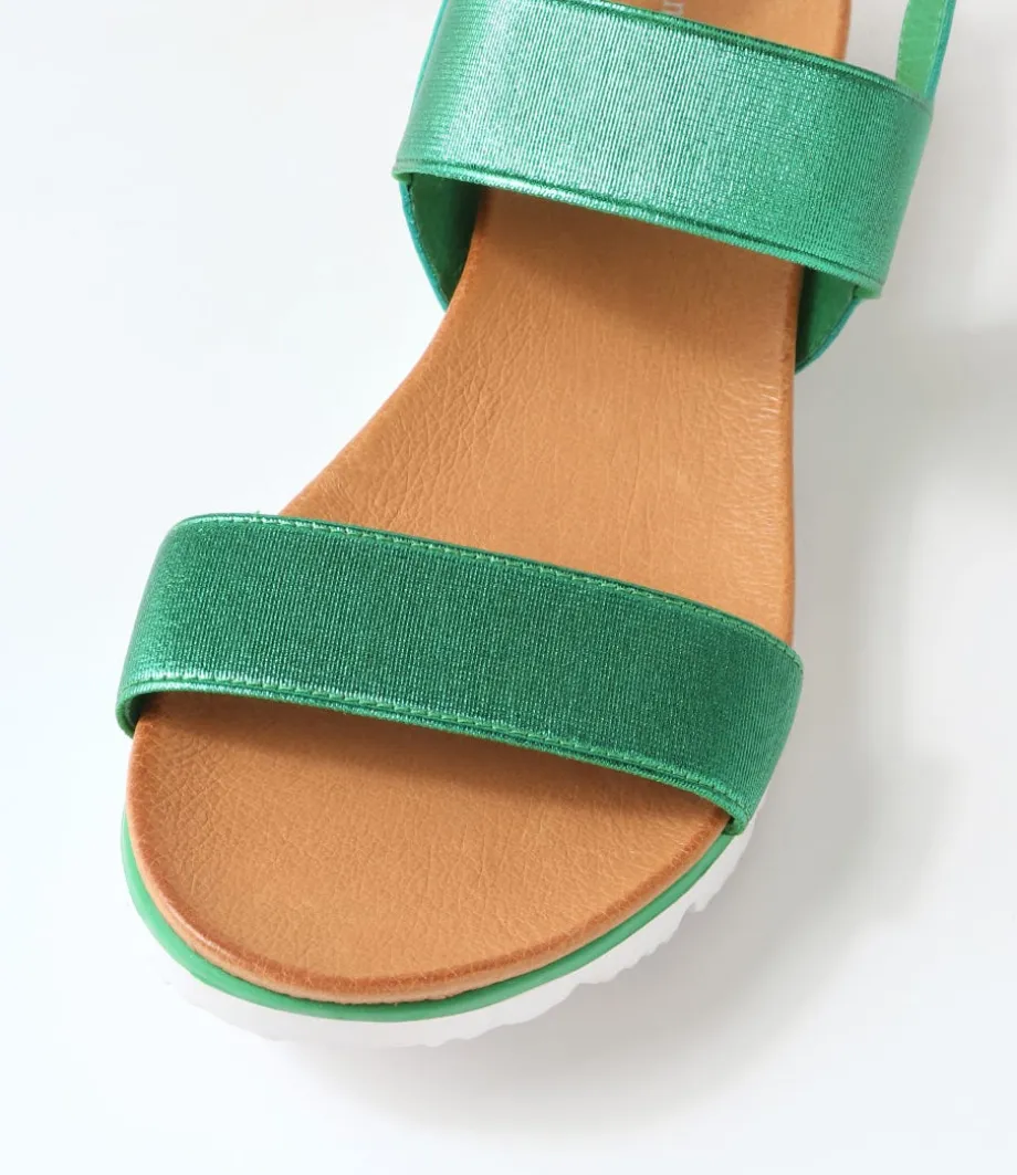 Leeka Emerald Shine Elastic Leather Sandals