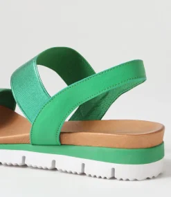 Leeka Emerald Shine Elastic Leather Sandals