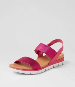 Leeka Fuchsia Shine Elastic Leather Sandals
