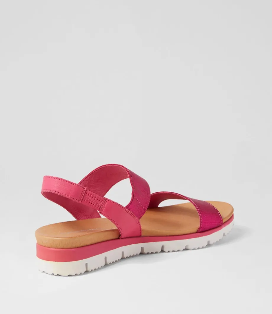 Leeka Fuchsia Shine Elastic Leather Sandals