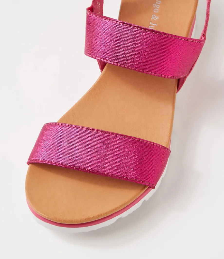 Leeka Fuchsia Shine Elastic Leather Sandals