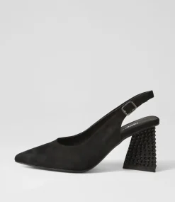 Lesnoy Black Suede Jewels Heels