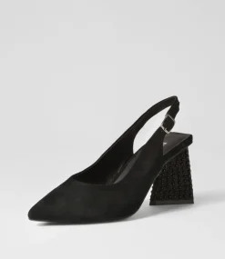 Lesnoy Black Suede Jewels Heels
