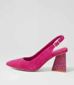 Lesnoy Fuchsia Suede Jewels Heels