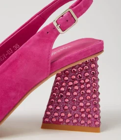 Lesnoy Fuchsia Suede Jewels Heels
