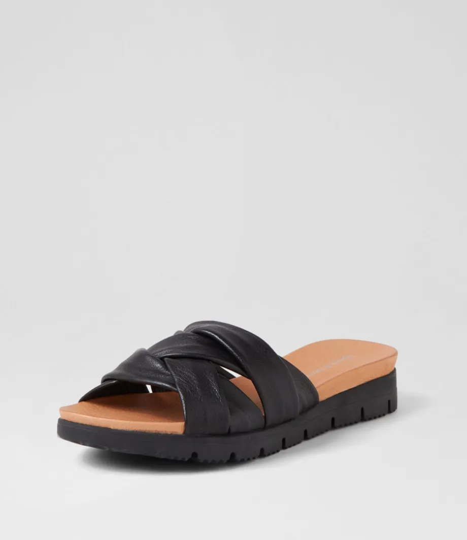 Liike Black Leather Slides
