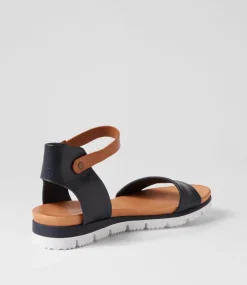 Londona Navy Dark Tan Leather Sandals