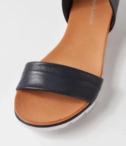 Londona Navy Dark Tan Leather Sandals