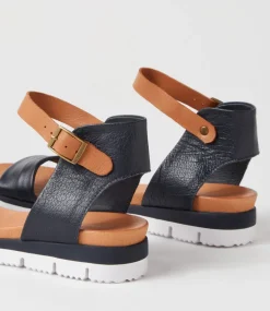 Londona Navy Dark Tan Leather Sandals