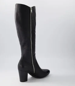 Lonson Black Leather Knee High Boots