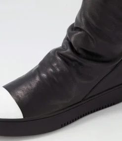 Lonzo White Black Leather Ankle Boots
