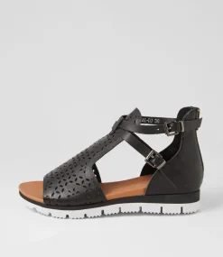 Lopical Black White Leather Sandals