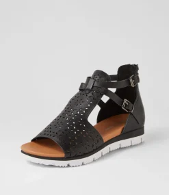 Lopical Black White Leather Sandals