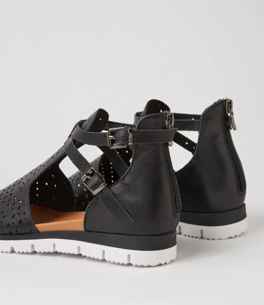 Lopical Black White Leather Sandals
