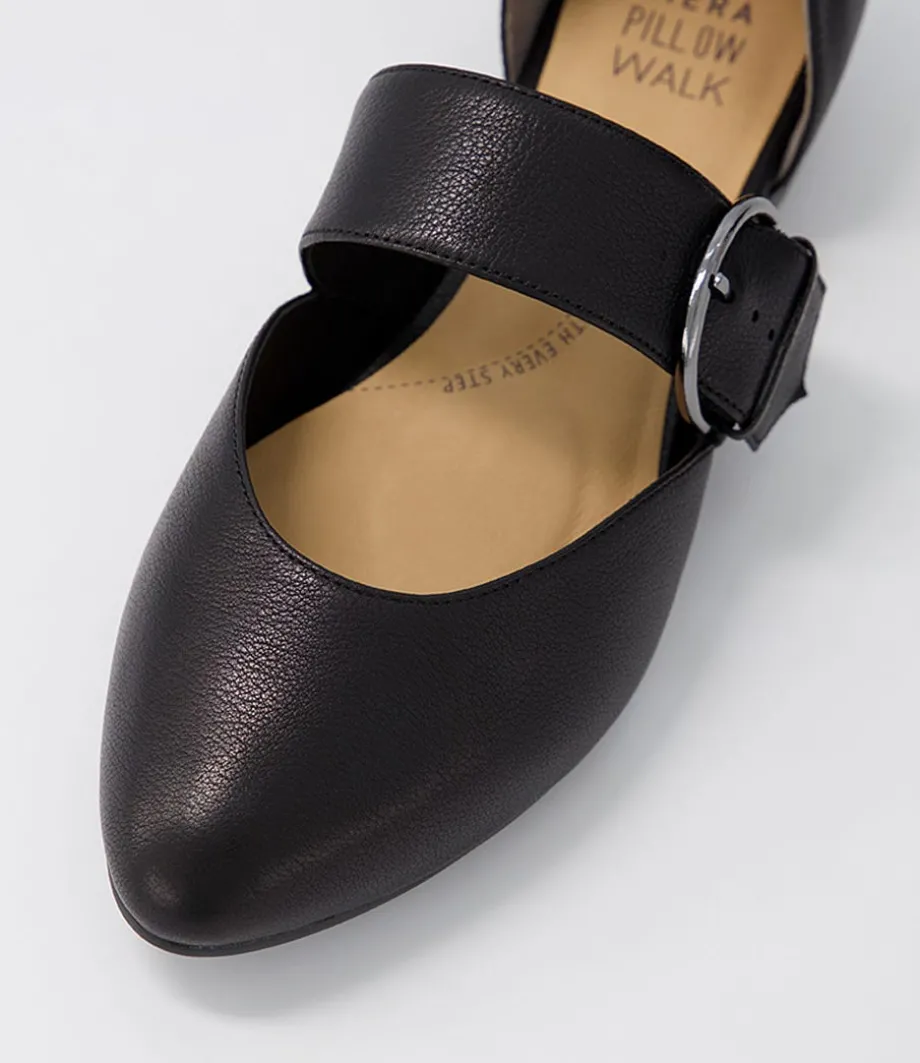 Loraa W Black Buckle Leather Ballet Flats