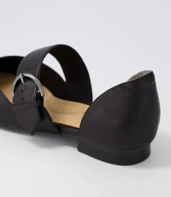 Loraa W Black Buckle Leather Ballet Flats