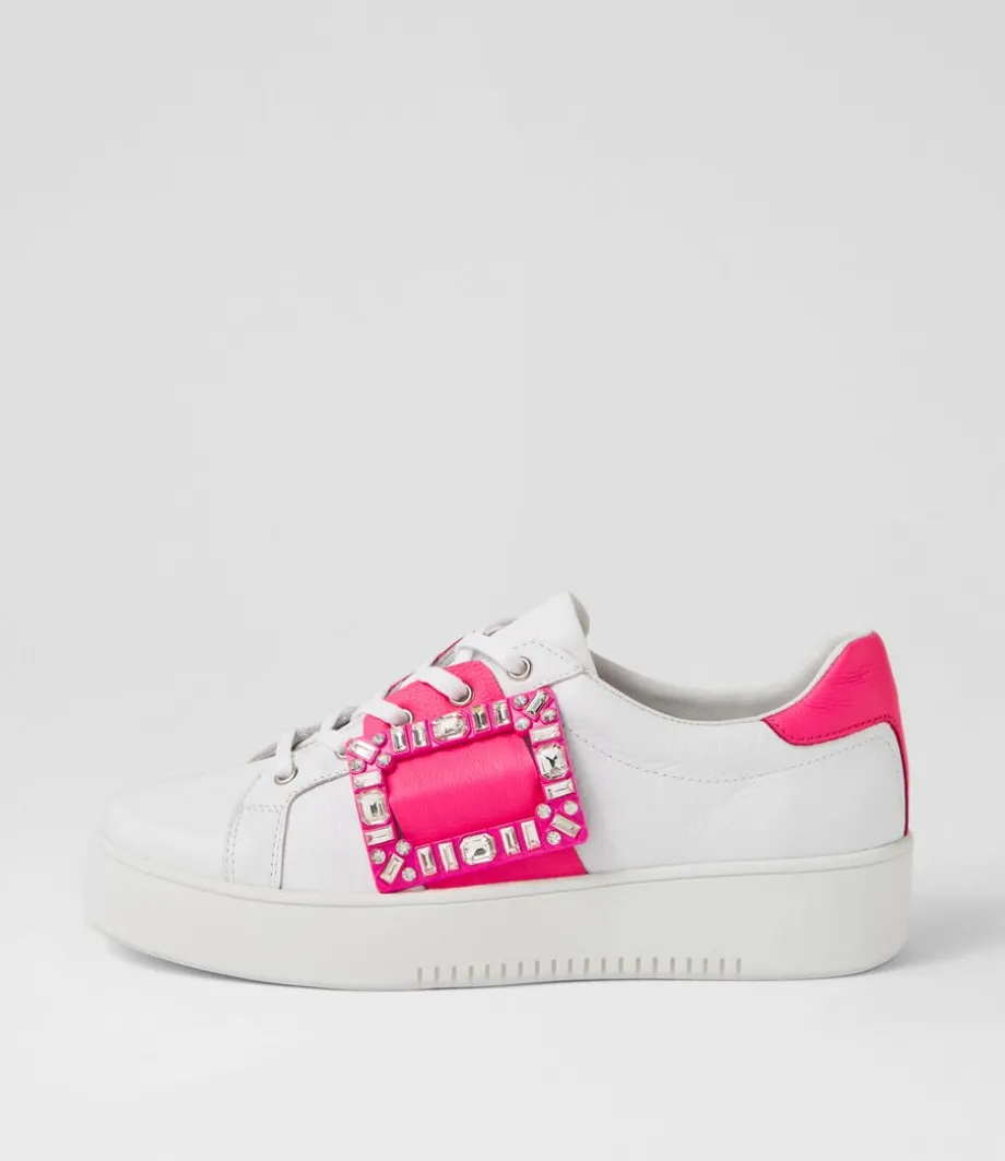 Loredos White Hot Pink Leather Sneakers