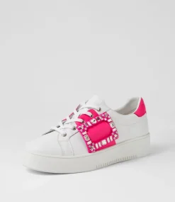 Loredos White Hot Pink Leather Sneakers