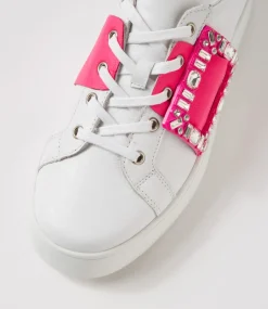 Loredos White Hot Pink Leather Sneakers