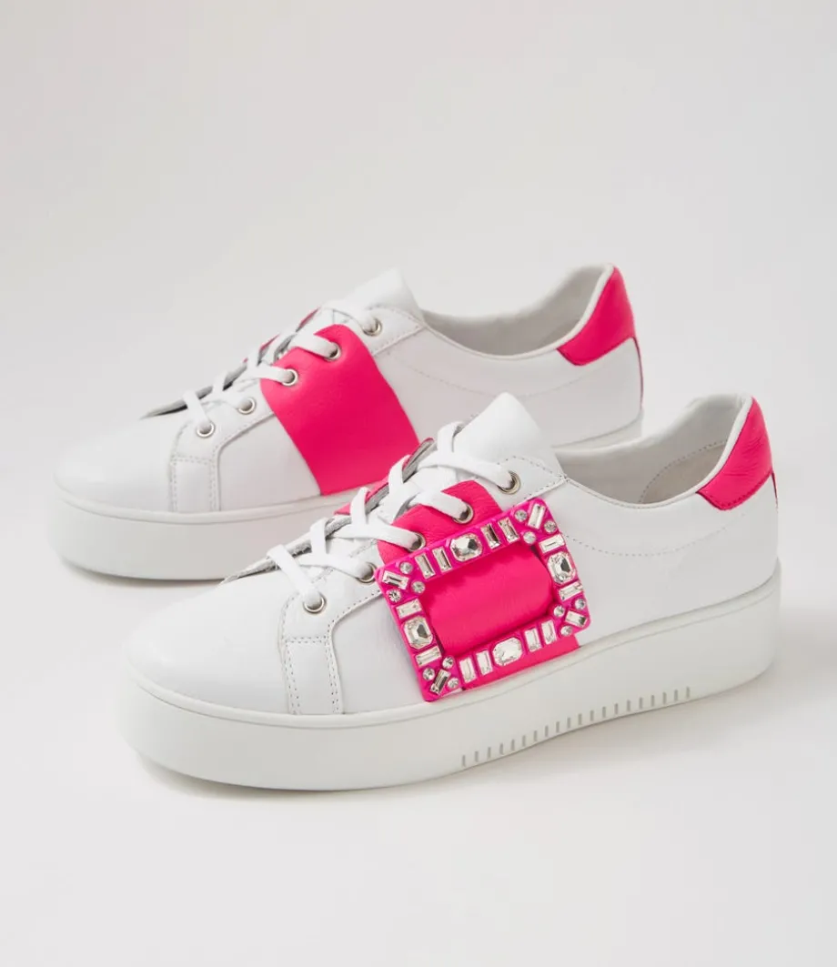 Loredos White Hot Pink Leather Sneakers