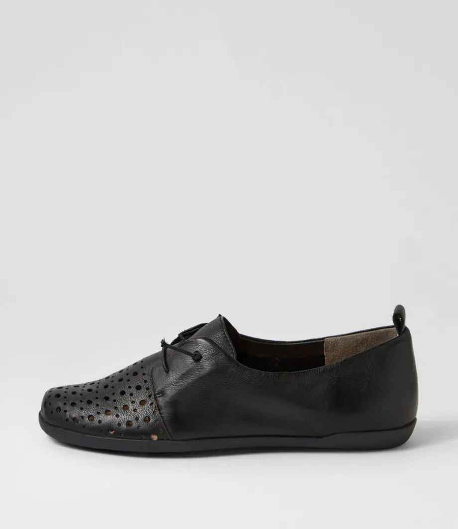Lothar W Black Leather Lace Up Flats