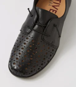 Lothar W Black Leather Lace Up Flats