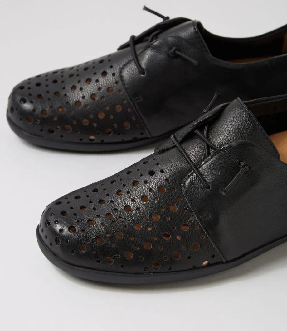 Lothar W Black Leather Lace Up Flats