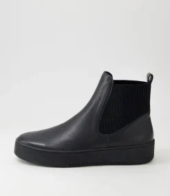 Luddey Black Leather Elastic Ankle Boots