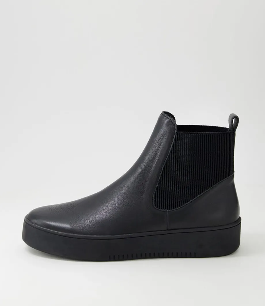 Luddey Black Leather Elastic Ankle Boots